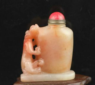 Chinese Old Natural Hetian Jade Hand - Carved Statue Dragon Snuff Bottle 2 Inch