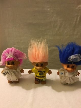 3 Vintage Russ Troll Dolls 5 Inches Tall, 2
