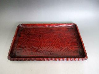 Japanese Vintage Wooden Tea Tray W/sign; Tasteful Carving Work/ 8853