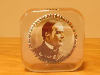Vintage Antique Heavy Glass Photo Paperweight Of President Mckinley