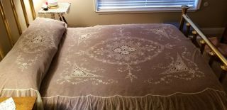 Antique French Tambour Lace Bedspread