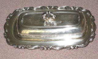 Wm.  A Rogers Silver Plate Georgian Scroll Butter Dish With Pyrex Inset.