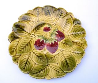 Sarreguemines Numbered Antique French Majolica Fruit Plate Strawberries