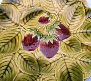 SARREGUEMINES Numbered Antique French Majolica Fruit Plate Strawberries 2