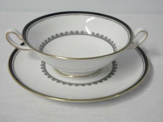 Vintage Spode English Bone China Y8137 Black Camelot Footed Bouillon Cup&saucer