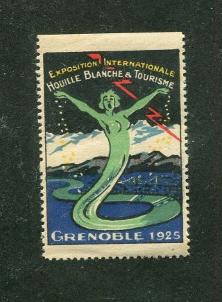 Vintage Poster Stamp Label Grenoble 1925 Exposition International Houille Blanch