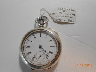 1896 Edgemere By Seth Thomas Pocket Watch 17j 18 S Coin Silver Case