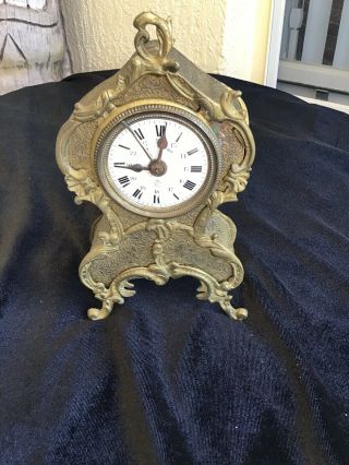 Antique Ornate Brass French Lever Set Alarm Clock Amish Early 1900s Rare