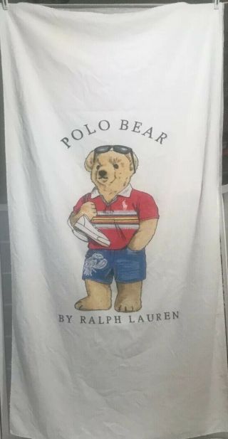 Vintage White Polo Ralph Lauren Polo Bear Beach Towel Blue Label
