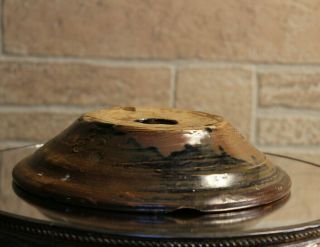 Antique Primitive Butter Churn Stoneware Lid Pottery " 8 1/2 Inch Greenish Brown