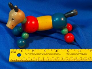 Toy Animal Dog Brio - Style Vtg Crib Baby Rattle Doll Wood Bead Antique Old