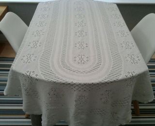 Large Vintage White Cotton Lace Tablecloth - 86 " X 46 "