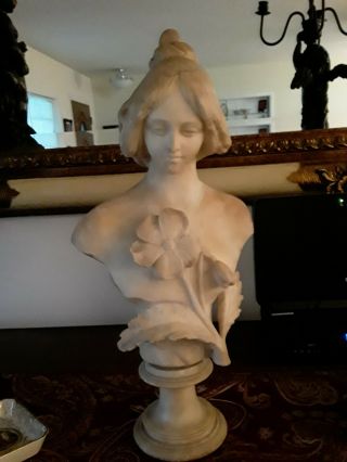 Antique Alabaster Marble Statue Victorian Woman