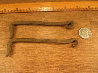 2 Old Antique Rustic Hand Forged Cast Iron Barn Door,  Gate Latch Hooks 5 " Long