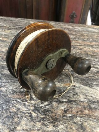 Antique Brass And Wood Fishing Reel Fly Trout Salmon Primitive Rustic