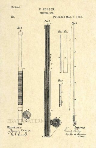 Official Fishing Pole Us Patent Art Print - 1887 - Antique Vintage Rod Art 82