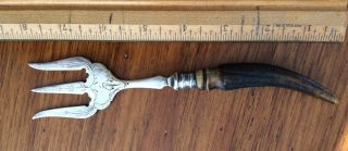 Antigue Victorian Serving Fork Horn Handle Silver Plate Kay A D Co.  D