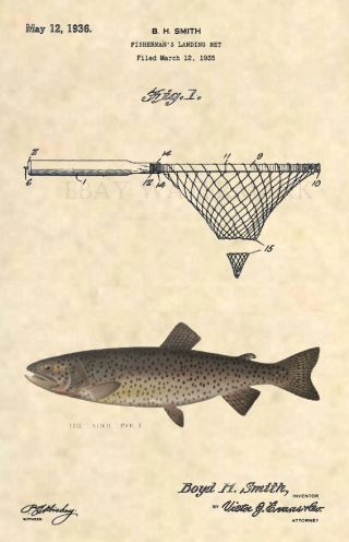 Official Fishing Lure Us Patent Art Print - Antique Tahoe Trout Fish 380 Reel