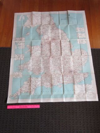 Vintage Map Uk England Wales Motoring Touring Old Large Cloth Backed Collectible