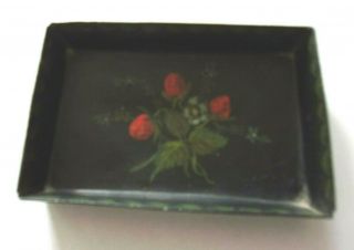 Antique Dollhouse? Miniature Hand Painted Tole Metal Tray / Signed