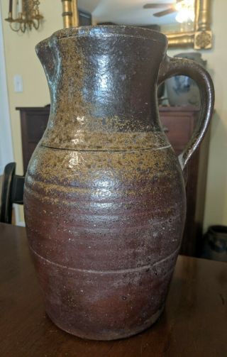Antique North Carolina Stoneware Pitcher 19th Century Folk Pottery Green Glaze