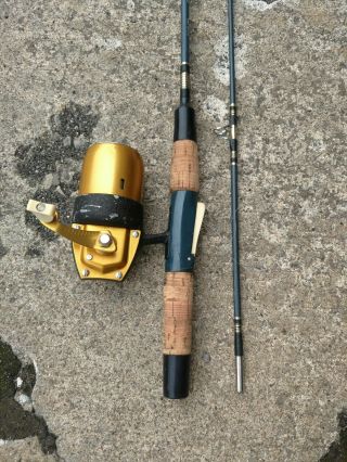 Vintage True Temper Uni - Spin 63l 633b Gold Gray Blue Fishing Rod Reel Combo