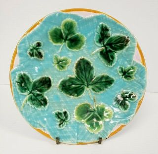Rare Antique French Majolica Rose Leaves 8 " Blue Dessert Plate Marked A12