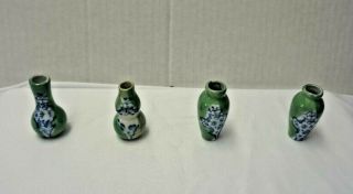 4 Piece Set Of Miniture Green/white Porcelain Vases (97)
