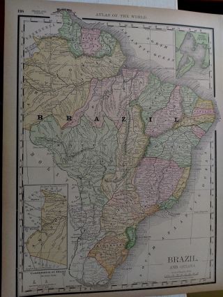 Brazil 1895 Color 10 1/2 X 14 Map / Rand Mcnally Atlas