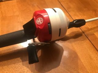Vintage Zebco 202 Boy Scout Spin - Cast Fishing Reel Usa Red White With 1070 Pole