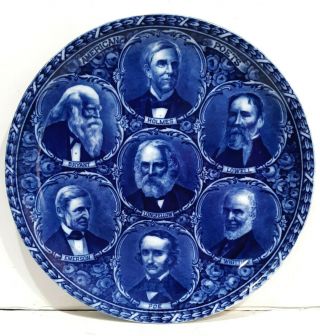 Antique Rowland & Marsellus Co.  Staffordshire Flow Blue American Poets Plate
