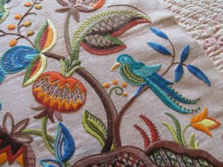 Vintage Hand Embroidered Linen Tree Of Life Sampler Panel -