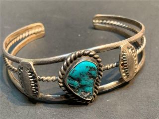 Antique Navajo Sterling Silver And Turquoise Cuff Bracelet By Joe V Tafoya