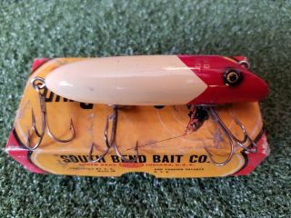 Vintage South Bend " Bass - Oreno " Wood Lure In Red Arrowhead 973 Rw
