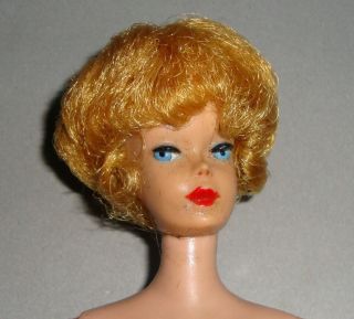 Vintage 1961 Barbie Bubblecut Doll Blonde Red Lips & Polish Marked Barbie Only