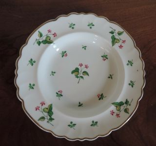Antique 19th C.  English Porcelain Soup Bowl Plate Floral Sprig Gilt Rim Pink