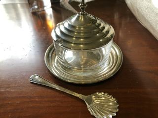 Estate 800 Solid Sterling Silver Sugar Bowl With Underplate And Spoon