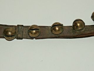 1800 ' s Amish Brass Sleigh Reindeer Bells Old Leather Belts Straps 34 bells 2