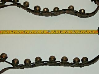 1800 ' s Amish Brass Sleigh Reindeer Bells Old Leather Belts Straps 34 bells 3