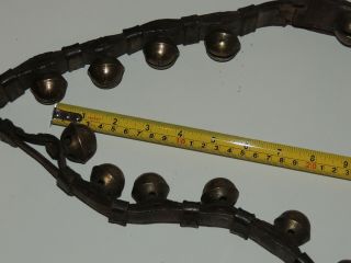 1800 ' s Amish Brass Sleigh Reindeer Bells Old Leather Belts Straps 34 bells 4
