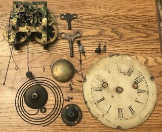 Vintage / Antique Brass Waterbury Clock Movement Face Keys Parts