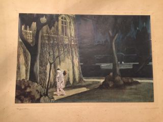 Antique French Art Deco Carry On Anthony Mime Clown Pierrot Signed Print