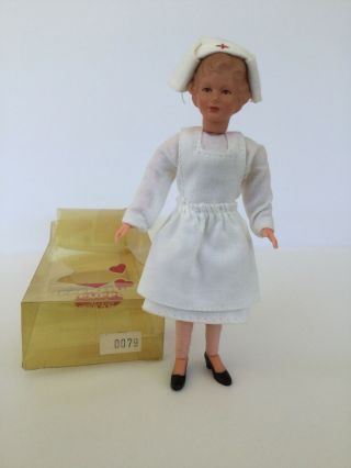 Caco Dollhouse Doll Nurse 5 " Handmade Flexible Doll Poseable West Germany,  Box