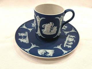 Antique Wedgwood Cobalt Blue Jasper Dip Jasperware Demitasse Cup & Saucer Set