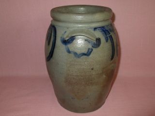 Antique 19th C Stoneware Flower Decorated Small Ovoid 1 gal Pennsylvania Crock 2