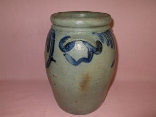 Antique 19th C Stoneware Flower Decorated Small Ovoid 1 gal Pennsylvania Crock 4