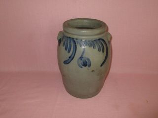 Antique 19th C Stoneware Flower Decorated Small Ovoid 1 gal Pennsylvania Crock 5