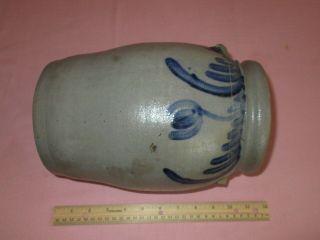 Antique 19th C Stoneware Flower Decorated Small Ovoid 1 gal Pennsylvania Crock 6