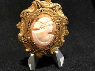 Gorgeous Antique Hand Carved Shell Cameo Pin Setting