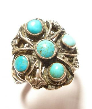Antique Edwardian Silver And Turquoise Arts And Crafts Ring